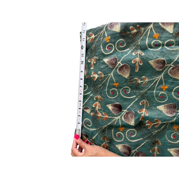 CYNTHIA ROWLEY Vintage Green Embroidered Silk Blend Skirt Size 8 - Picture 3 of 11
